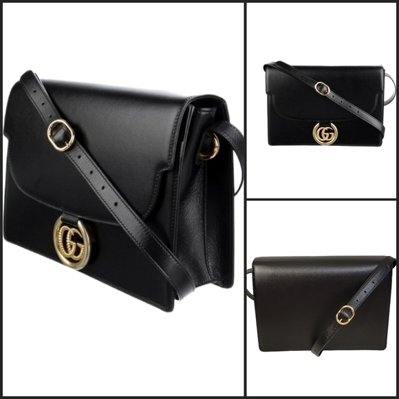 Gucci Black Leather GG Ring Azalea Shoulder Flap Bag Complete Set EUC